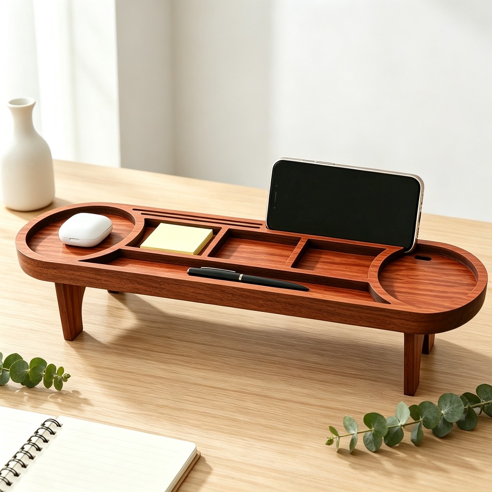 Office Tech Accessories - Organizador de Mesa de Madeira com