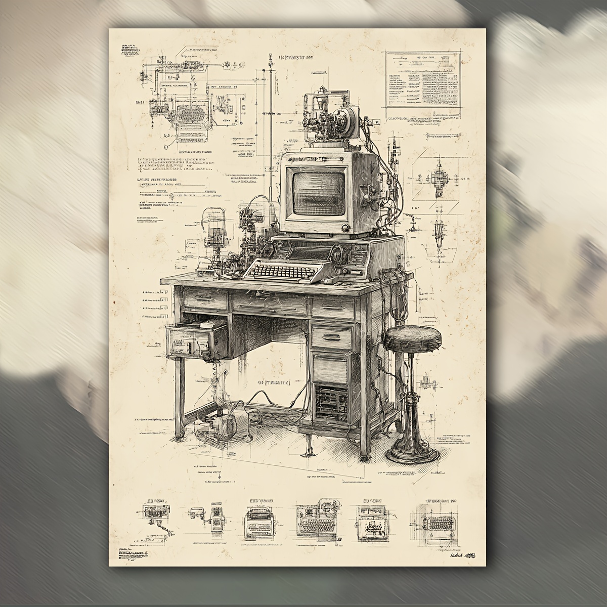 Pôster Vintage de Invenção de  - Tech Office Wall Art avaliação e preço